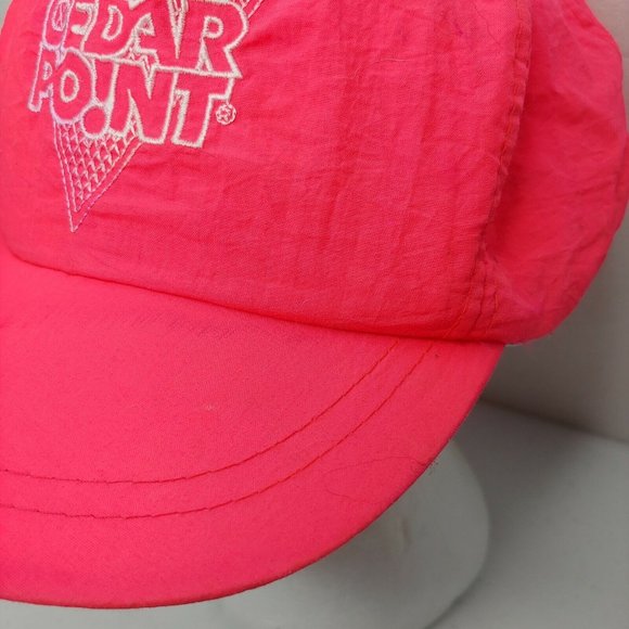 Vintage Cedar Point Pink Neon Nylon Cap Embroidered Retro Has Marks Snap Back - Picture 10 of 12